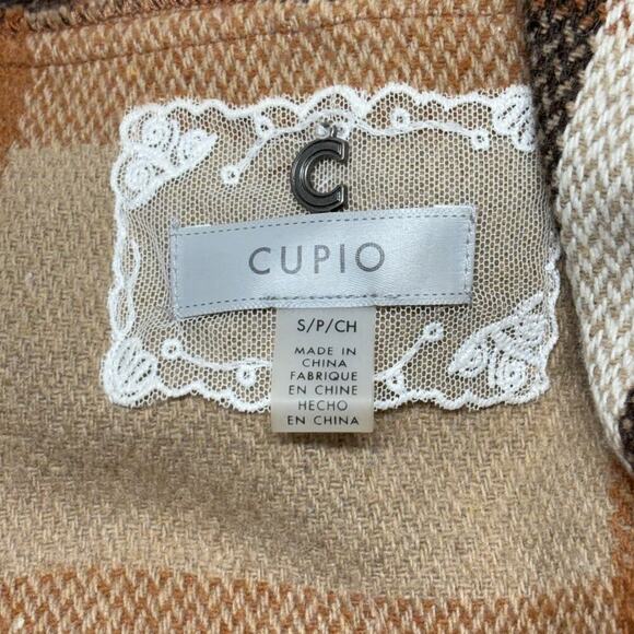 Cupio Women's Brown Plaid Open Front Blanket Jacket with Fringe Size Small - Picture 5 of 6